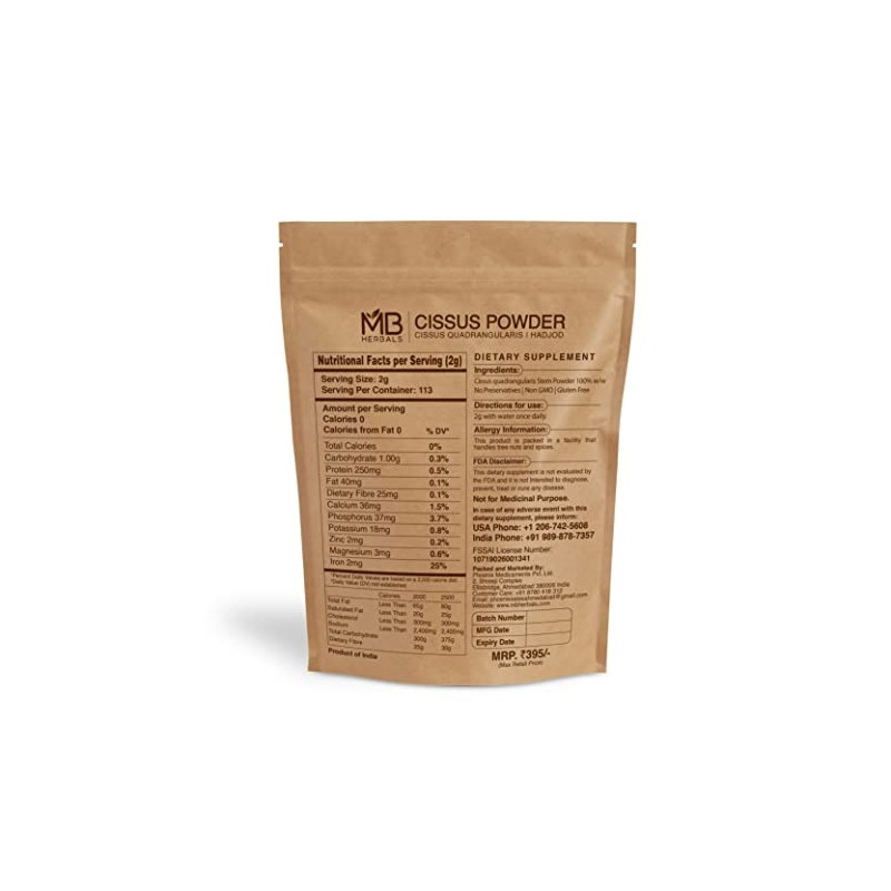 MB Herbals Cissus (Hadjod) Powder 227g | 8 oz| Half