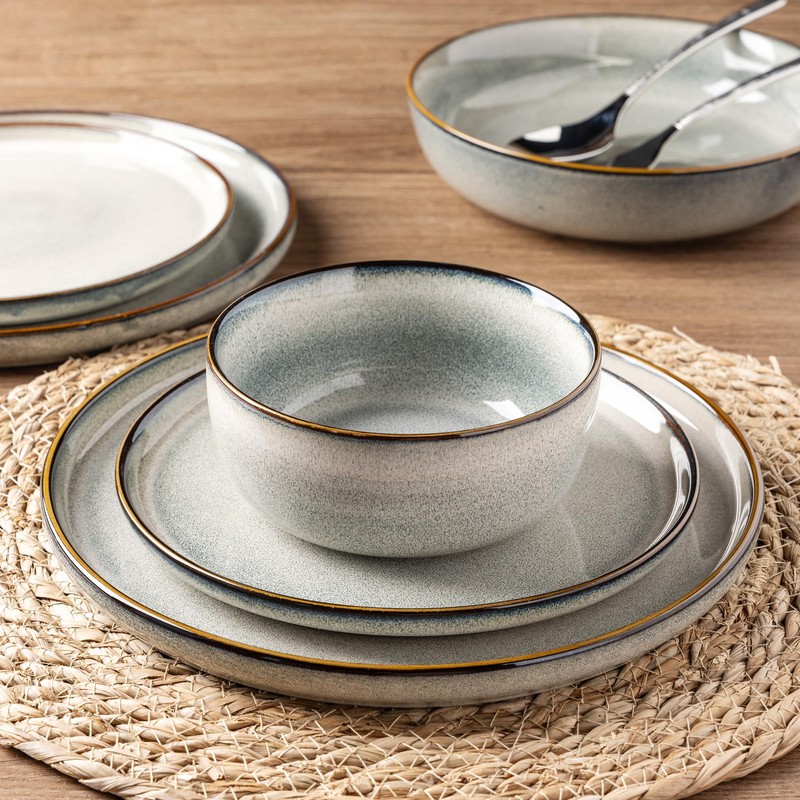 GBHOME Ceramic Dinnerware Sets for 4, 12 Pieces Stoneware Plates