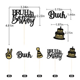 Bruh It's My Birthday Decorations, Bruh Its My Bday Cupcake Toppers, Birthday Decorations for Teen Boys, 25Pcs