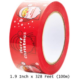 Fgnuay Christmas Packaging Tape – 1.9 inch x 328 ft (100m) Red Holiday Gift Wrapping Tape with Merry Christmas Print, Santa & Snowflakes Design for Shipping, Crafts, DIY, Decorations