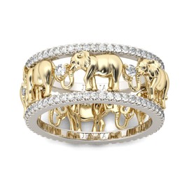 Jeulia 1.5 Carat Elephant Ring Wedding Ring for Women 18K Gold Plated Engagement Ring Set Two-Tone Round Cut Cubic Zirconia Rings Anniversary Promise Romantic Gift, Silver