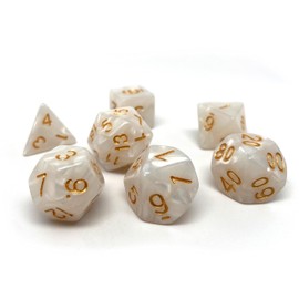 Marble Swirl Polyhedral Dice Set - 7 Piece Dice Set with One D20, D12, D10, D8, D6, D4, and D00 (Ivory with Gold Font)