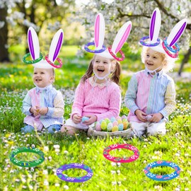 Uniqhia Easter Games for Kids, Easter Inflatable Bunny Ring Toss Games (2 Sets & 8 Score Rings), Ring Toss Game for Easter Party Favors Indoor Outdoor Games