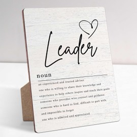 Leader Definition Farmhouse Wood Sign with Stand for Women's and Men's Desk - Inspirational and Positive Office Decor with Rustic Charm and Encouragement for Home or Office Shelf
