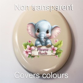 Cute Elephant Bathroom Toddler Toilet Sticker, Non Transparent Waterproof Please Flush Wall Art Decal Kids and Childrens Vibrant Loo Seat Sign