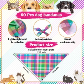 Sanwuta 108 Pcs Dog Bandanas Bulk for Summer Soft Breathable Dog Stripe Plaid Patterns Ties Adjustable Pet Collar Bowtie Triangle Pet Scarf for Summer Beach Hawaii Costume Accessories
