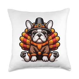 Frenchie Turkey Outfit Cute Dog French Bulldog Throw Pillow