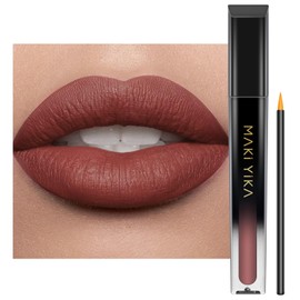 MAKI YIKA- Lápiz labial marrón nude para mujer, lápiz labial de larga duración que se mantiene brillante, lápiz labial líquido mate que no se mancha