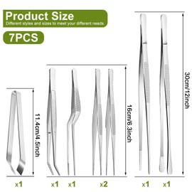 7Pcs Kitchen Cooking Tweezers,Professional Kitchen Fine Tweezers,Stainless Steel Food Tongs,Cooking Tongs with Precision Serrated Teeth, Kitchen Tool for Surgical Barbecue Plate Loading,4/6/12 Inch