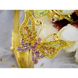 Alilang Golden Colorful Wide Wings Spread Bead Butterfly Trio Crystal Rhinestone Bangle