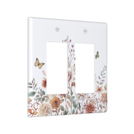 Decorative Outlet Covers Rustic Wildflowers Watercolor Floral Butterfly 2 Gang Light Switch Cover Plate Double Rocker Switch plate Covers Wall Plates Electrical GFCI Receptacle for Bathroom Bedroom