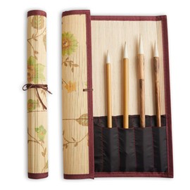 Doyime Brush Roll (11.8 x 10.2 inches (30 x 26 cm), Calligraphy Pencil Case, With Pockets, Bamboo Leather, Storage, Flower Pattern, Bristle Brush, Storage, Portable, Compact, Hand-woven Brush Scroll, Breathable, For Calligraphy, Elementary School Students, Adults (8 Pieces)
