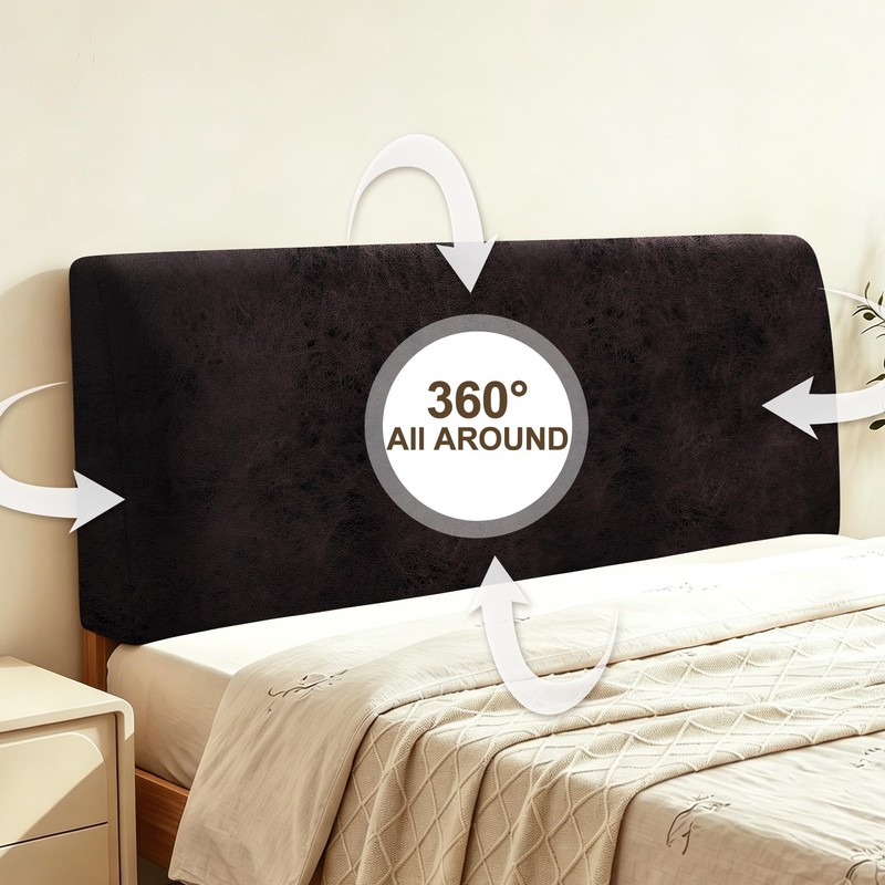 Leather Look Bed Headboard Cover, Stretch Soft Bed Headboard Slipcover