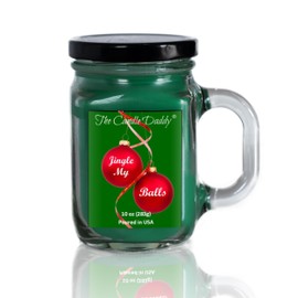 Jingle My Balls - Funny Christmas Balsam Pine Scented Mason Jar Candle - 10 oz with 80 Hour Burn Time