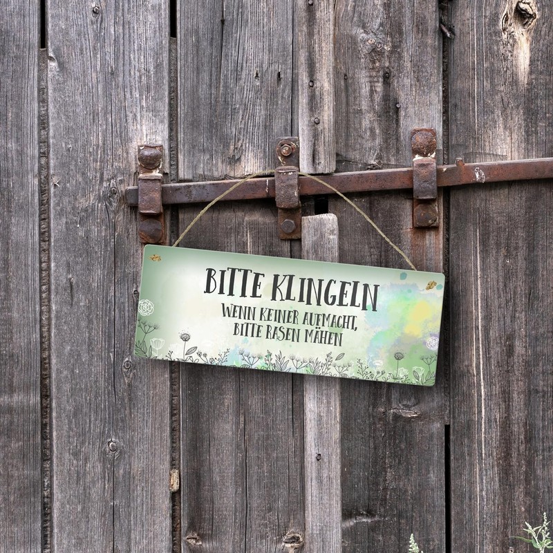 Metal Sign with German Text "Bitte klingeln - Wenn keiner
