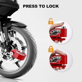 AGPTEK 110dB Motorcycle Brake Lock with 5FT Reminder Cable, Anti-Theft Padlock Waterproof with Lock Pin Carrying Bag for Motorcycle Bike Scooter