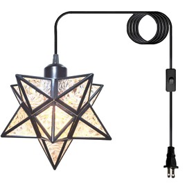 JLOWCO Plug-in Moravian Star Pendant Light with 16.5ft Cord and Switch, Modern Farmhouse Black Hanging Light for Kitchen Island Bedroom Hallway Porch Etc(LED Bulb Include)