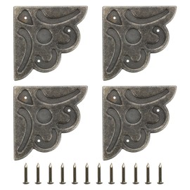 sourcing map 4Pcs Vintage Flat Corner Bracket, 2.1" x 2.1" Metal Desk Corner Protectors Zinc Alloy Decorative Edge Cover with Mounting Nail for Furniture Jewelry Box Gifts Box, Bronze