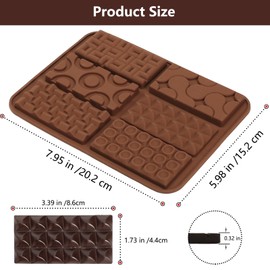 PiiiinkHot Thin Silicone Chocolate Bar Mold | 2-Pack 6-Cavity Break-Apart Waffle Shape Molds for Homemade Candy, Protein Bars, Fudge | Food Grade Non-Stick Baking Mold for Chocolate, Energy Bars