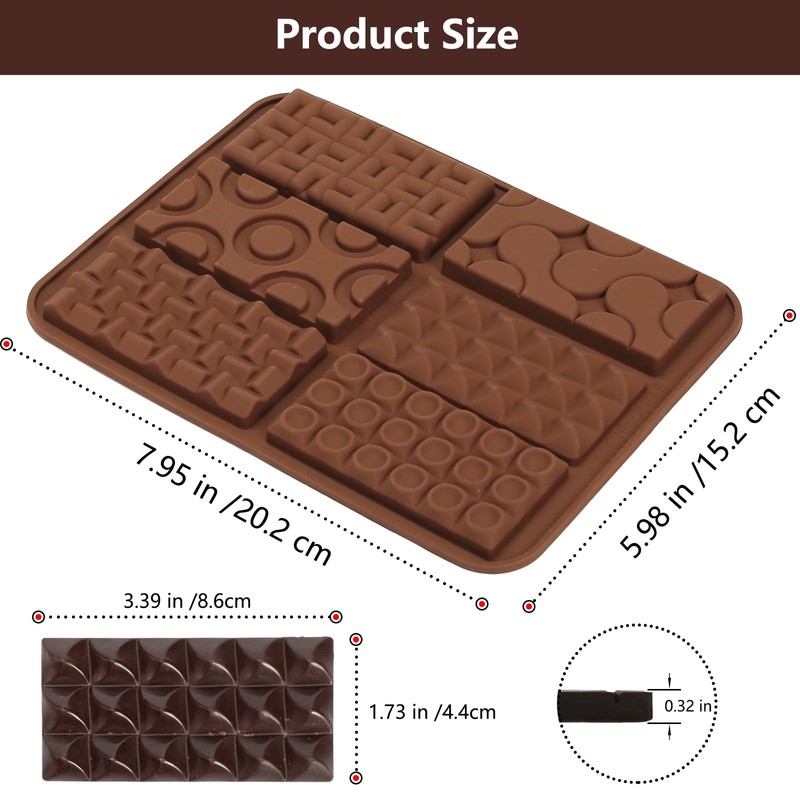 PiiiinkHot Thin Silicone Chocolate Bar Mold | 2-Pack 6-Cavity Break-Apart