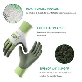 COOLJOB Gardening Gloves for Women and Men, 3 Pairs Recycled Polyester Garden Gloves with Rubber Coated, Green, White & Grey, Medium Size (3 Pairs M)