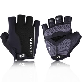 RIVBOS CHG001 Bicycle Gloves, Cycling Gloves, Fingerless, Sculpted Design, With Gel Pads, Summer Use, Abrasion-Resistant, Ventilated, Men’s, Women’s, Junior, Unisex - 2-black