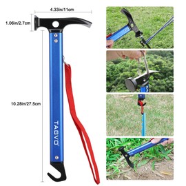 TAGVO Camping Hammer with 8 PCS Aluminum Alloy Tent Pegs and 2 PCS Multifuctional Tent Stakes Puller Set with Storage Bag, Multifunction Aluminum Tent hammer Camping Mallet Portable for Camping