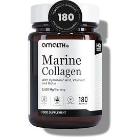 Marine Collagen Capsules 2430mg per Serving with Vitamin C, Hyaluronic Acid & Biotin | Hydrolysed Marine Collagen Peptides Type I & III | Collagen Supplement for Women & Men | 180 Capsules – Amalth