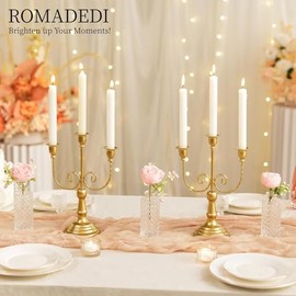 Romadedi - Candelabros dorados para velas – 3 brazos de 11.8 pulgadas, portavelas de boda para fiesta temática, mesa, mesa, comedor, cumpleaños, día festivo, Navidad, juego de 6 unidades