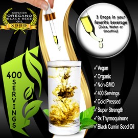 Oil Of Oregano With Black Seed Oil - 400 Servings, 2 in 1 Wild Oregano Oil with Black Seed Oil Drops, Organic Supplement, Alternative to Oregano and Black Seed oil Gel Capsules, Non-GMO, Vegan