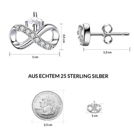 Infinity Stud Earrings with Sparkling Cubic Zirconia for Women and Women Jewellery with Rhinestones Infinity Sign, Sterling Silver
