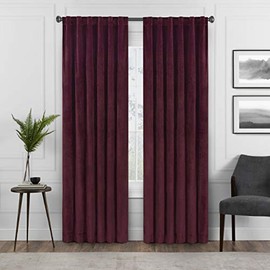ECLIPSE ABZ Harper Velvet Rod Pocket Curtains for Bedroom, Single Panel, 50" x 108", Port