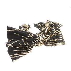 Ladies Sparkly Sequin Evening Party Big Full Bow Covered Headband Alice Band (Black)