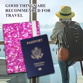 ATJFKIXL Passport Holder for Travel Essentials, RFID Premium Leather Passport Wallet Cover Case for Travel Must Haves Accessories, Passport Book Holders for Women Men Glitter Pink Points