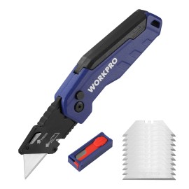 WORKPRO Folding Utility Knife Quick Change Box Cutter Razor Knife Blue/Red/Pink - Blue