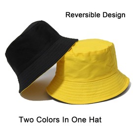 PFFY Reversible Bucket Hat for Women Men Summer Cotton Fishing Sun Beach Cap Black/Yellow
