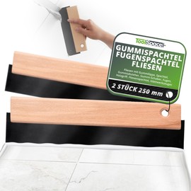 ToolSpace Rubber Spatula Joint Spatula Tiles with Rubber Lip Spatula Squeegee Rubber 250 mm Rubber Scraper Joints Wooden Handle Tile Spatula Tools Smoothing Trowel Ergonomic Work Grouting Rubber Pack