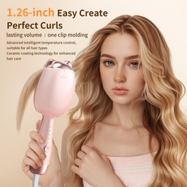 LYNCLYFELOOP Crimper Hair Tool, Beach Waves Curling Wand,Ionic Hair Waver with 1.26 Inch Double Barrel for Women，Easy to Use，Four-Speed Adjustment and Automatic Power-Off,Pink