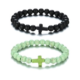 Softones 8mm Beads Cross Bracelets for Women Men Natural Stone Elastic Stretch Prayer Bracelet for Women Friendship Cross Gifts