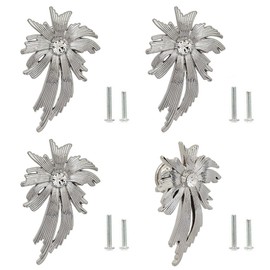 4 Pcs Bow Dresser Knobs, Boho Cabinet Knob Pulls, Decorative Vintage Metal Zinc Alloy Handle with Rhinestones for Home Furniture Bedroom Drawer Wardrobe Door Kitchen Cupboard Bathroom (Silver)