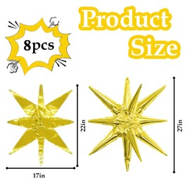 8pcs Star Balloonss, Metallic Balloons, 27"&22" Huge Gold Star Explosion Balloons, Birthday Balloons, Party Decorations, Gold Star Balloons for Birthday, Wedding, Costume, Disco Party, Foil Balloons