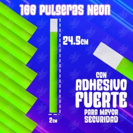 100pz Pulseras Neón Brazalete Papel Verde Eventos Concierto