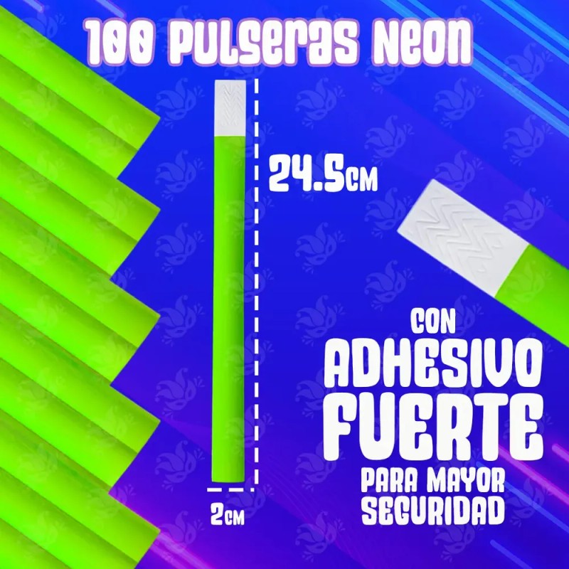 100pz Pulseras Neón Brazalete Papel Verde Eventos Concierto
