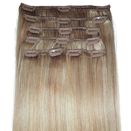Luxury, FULL HEAD, Real Clip-in Hair Extensions - 100% Remy, Triple Weft, Thick Human Hair, (18 inches in length, 140g, 22/18 - Light Blonde, Golden Blonde Mix)