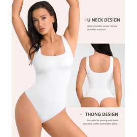 FeelinGirl Womens' Seamless Round Neck Tummy Control Shapewear Bodysuit Sleeveless Tank Tops Bodysuits White XS/S