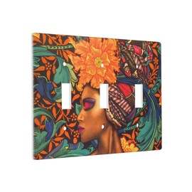 African American Women Art Light Switch Cover 3-Gang,Triple Gang Toggle Decorative Wall Plate Switch Wallplate Cover,Size 4.50" X 6.38"