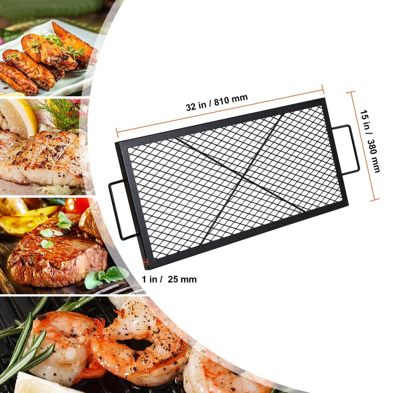 Happybuy X-Marks Fire Pit Grill Grate, Rectangle Cooking Grate, Heavy