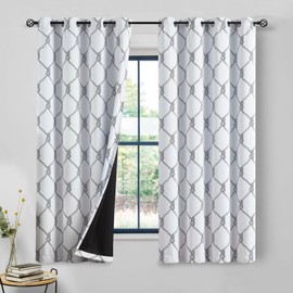 Geomoroccan 100% Blackout Curtains 54 Inches Length 2 Panels for Bedroom Living Room Black Moroccan Geo Room Darkening Thermal Insulated Soundproof Grommet Top Window Treatments Drapes, 52x54 Set of 2