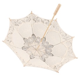 Lady Wedding Lace Umbrella Parasol Sun Umbrellas Party Bridal Photo Taking Decor(Ivory Large)