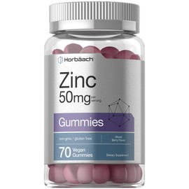 Horbäach Zinc 50mg | 70 Gummies | Mixed Berry Flavor | Vegan, Non-GMO and Gluten Free Formula | Zinc Citrate Dietary Supplement